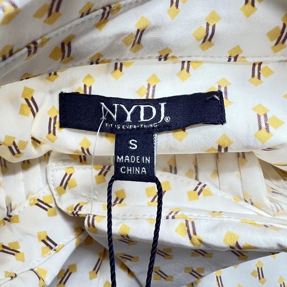 NYDJ Pleated Tunic Womens Small White Yellow Maison Geo Blouse Long Sleeve Top - Picture 7 of 15